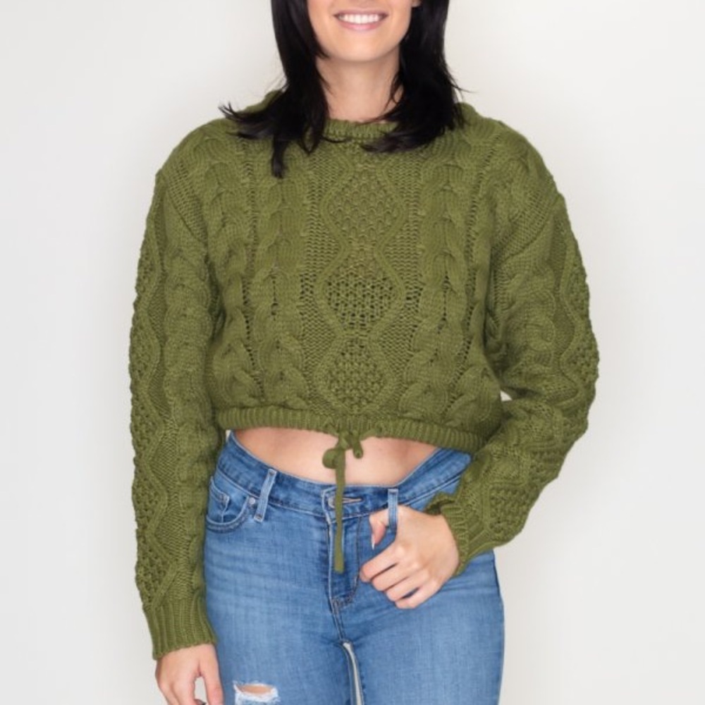 Double Zero Medium Olive Green Cable Knit Sweater